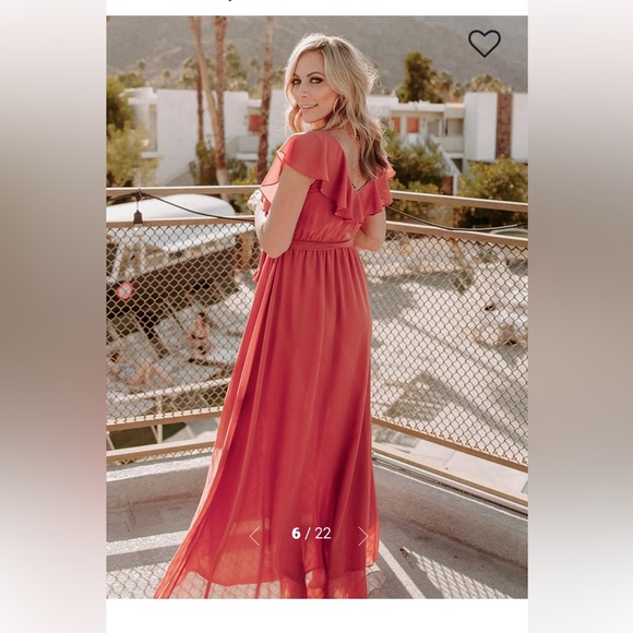 Baltic Born Katya Ruffle Maxi Dress in Rosewood Color (Coral pink) Size XS - Picture 11 of 12